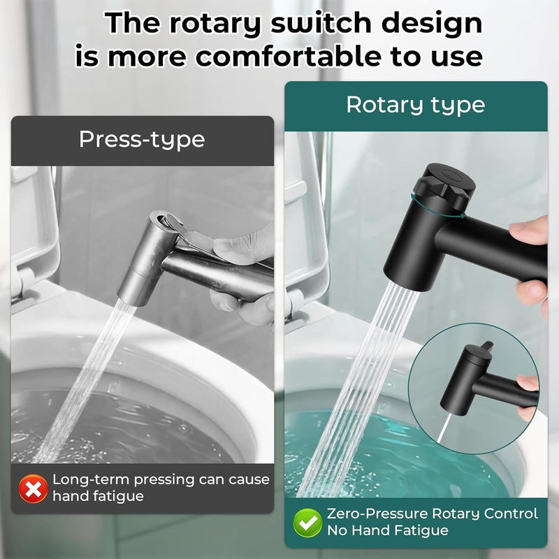 BDJM Handheld Bidet Sprayer for Toilet, Adjustable Water Pressure Control Rotary Switch with Bidet Hose, Exclusive Single Nozzle High Pressure Mode for Cleaning Stubborn Stains, Matte Black - Image 4